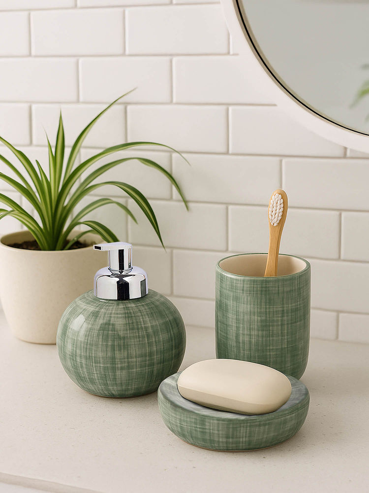 OBSESSIONS Set Of 3 Olive Ceramic Bathroom Set-picture-11