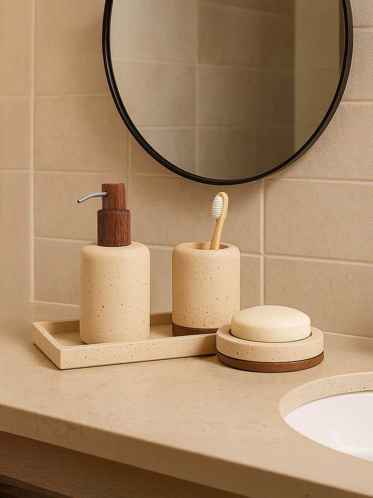 OBSESSIONS Set Of 4 Beige Polyresin Bathroom Set-picture-17