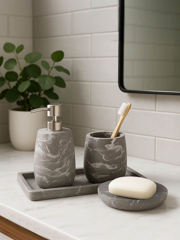 OBSESSIONS Set Of 4 Grey Polyresin Bathroom Set-picture-21