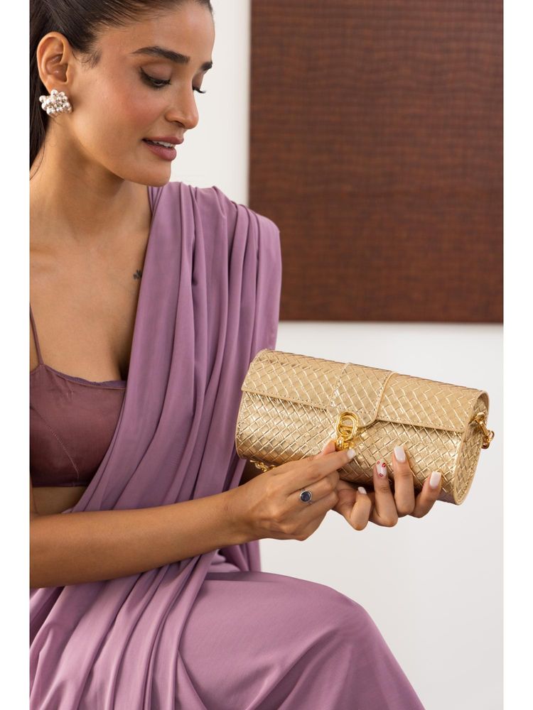 THE GUSTO Barrel Textured Clutch Bag - Gold (S)-picture-40