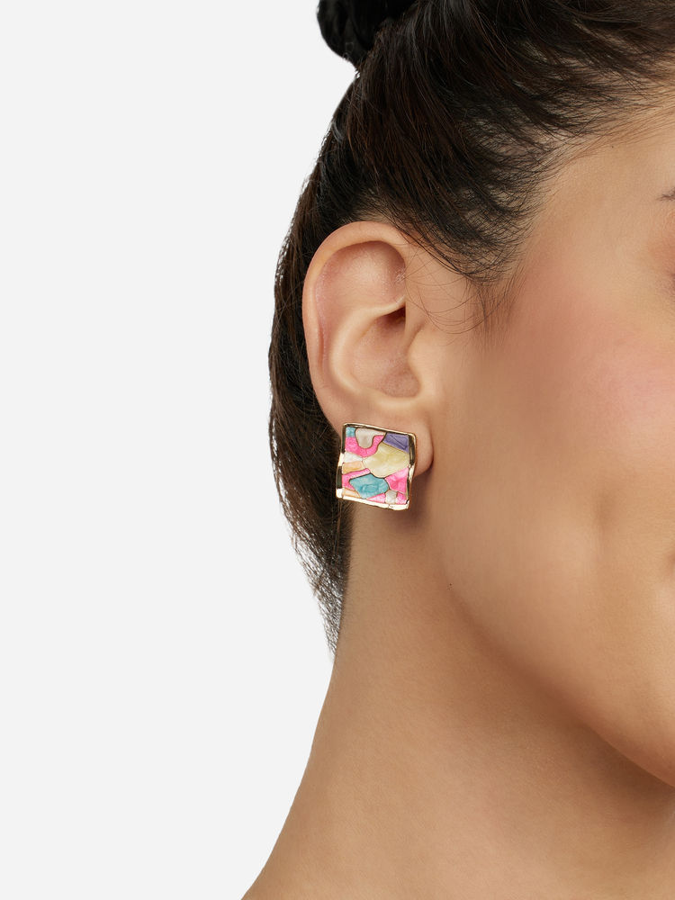 Zaveri Pearls Multicolor Enamelling Contemporary Square Studs Earring-ZPFK21875-image-3