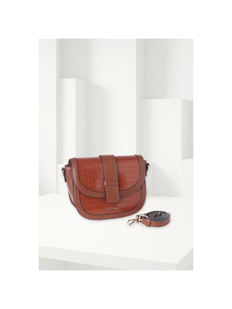 Van Heusen Women Brown Textured Casual Sling Bag With Detachable Strap-image-44