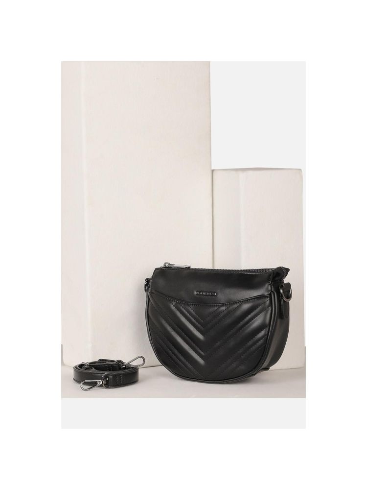 Van Heusen Women Black Textured Casual Sling Bag with Detachable Strap-image-28