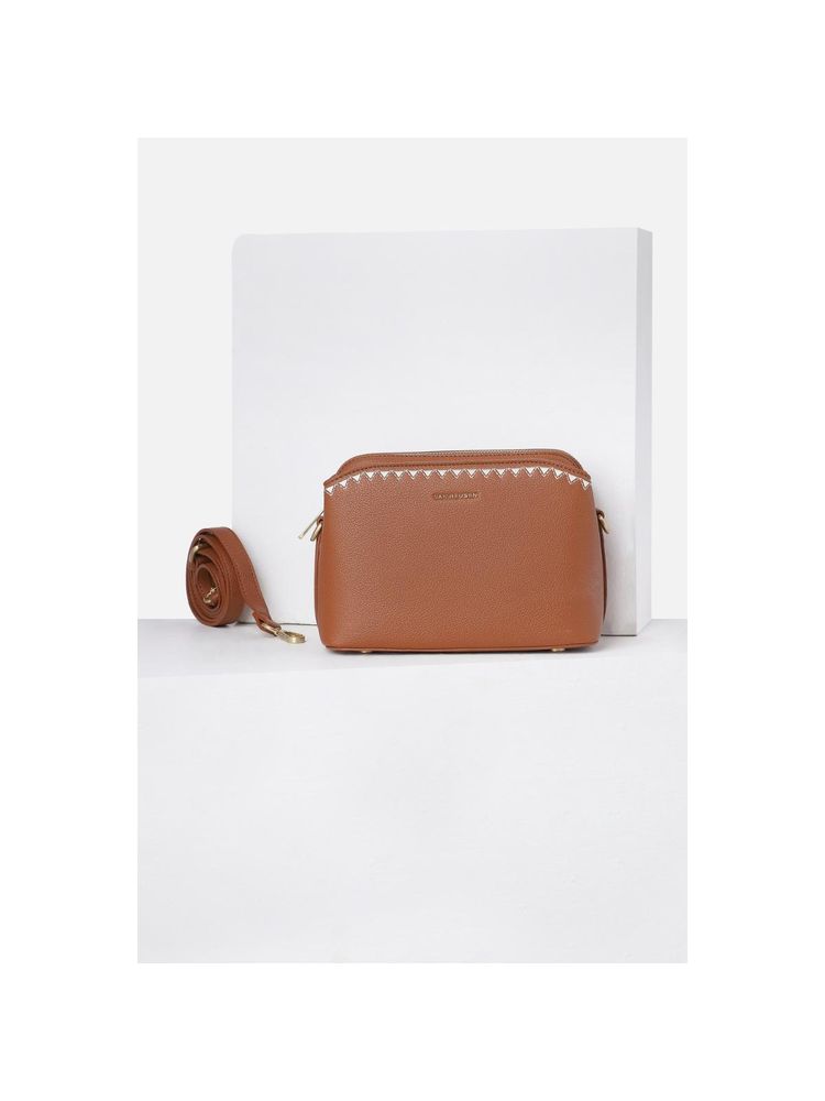 Van Heusen Women Brown Embroidered Casual Sling Bag with Detachable Strap-image-37
