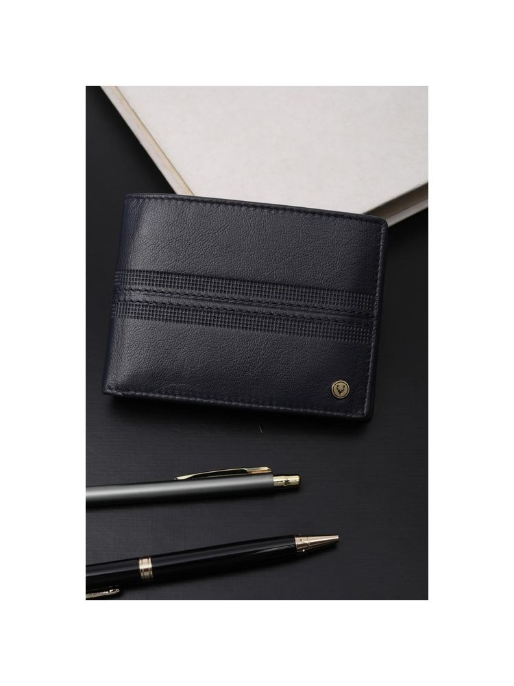 Allen Solly Men Navy Blue Textured Genuine Leather Wallet-picture-15