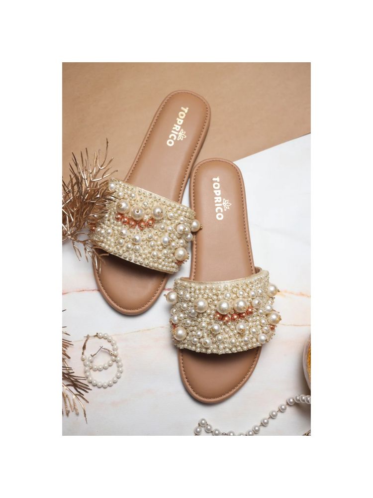 Toprico Pearl Heaven Beads Embellished Beige Flat-picture-14