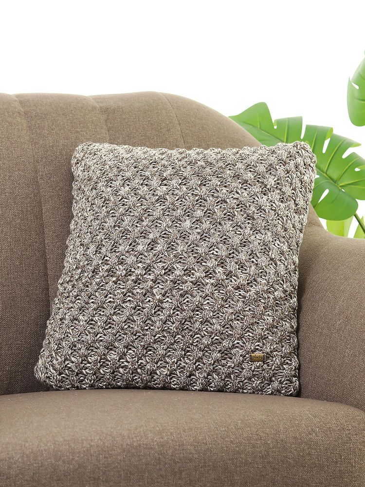 PLUCHI Popcorn Dark Pewter & Natural Cotton Knitted Decorative 16 x 16 Inches Cushion Cover-image-49