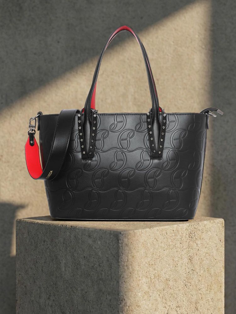 ESBEDA Black Pu Textured Handbag with Detachable Strap-picture-17