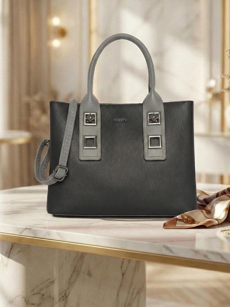ESBEDA Black Pu Solid Handbag with Detachable Strap-picture-24