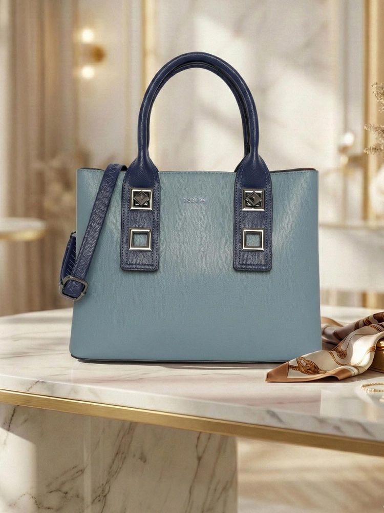 ESBEDA Blue Pu Solid Handbag with Detachable Strap-picture-16