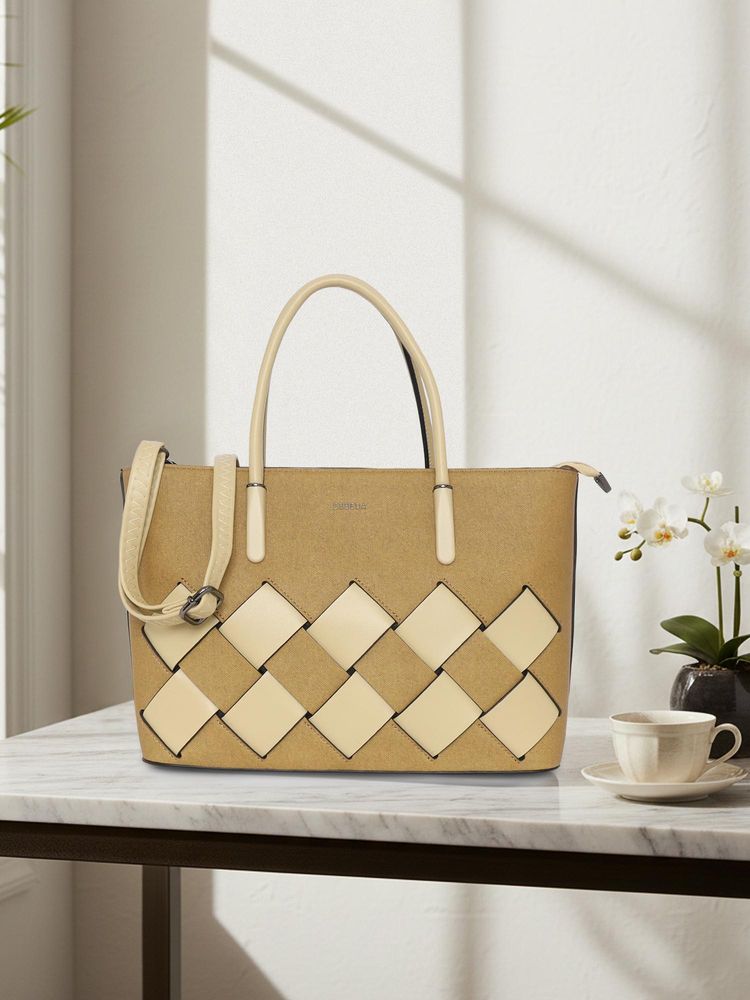 ESBEDA Beige Pu Textured Handbag with Detachable Strap-picture-28
