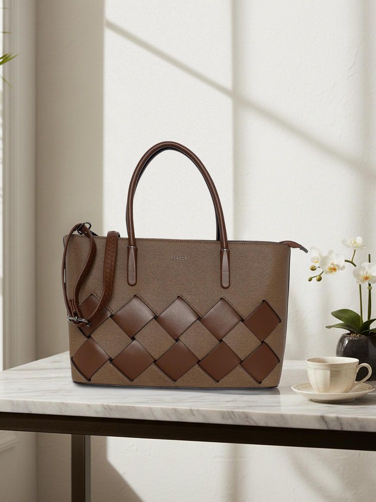 ESBEDA Brown Pu Textured Handbag with Detachable Strap-picture-19