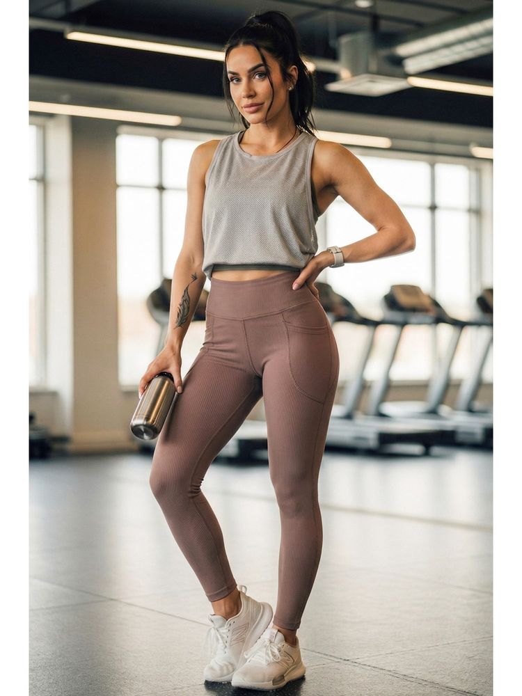 JUNEBERRY Womens Spandex Skinny Fit Stretchy Lightweight Gym Brown Tights-picture-27