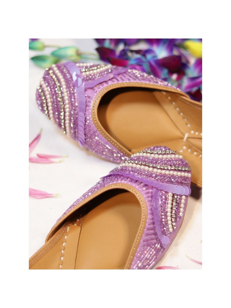 GLAM STORY Iris Purple Moti Work Embellished Designer Punjabi Juttis For Women