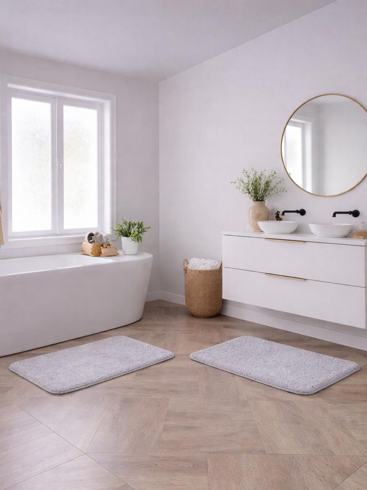 OBSESSIONS Absorbent and Quick-Dry Polyester Bath Mat - Grey (Pack of 2)-image-42