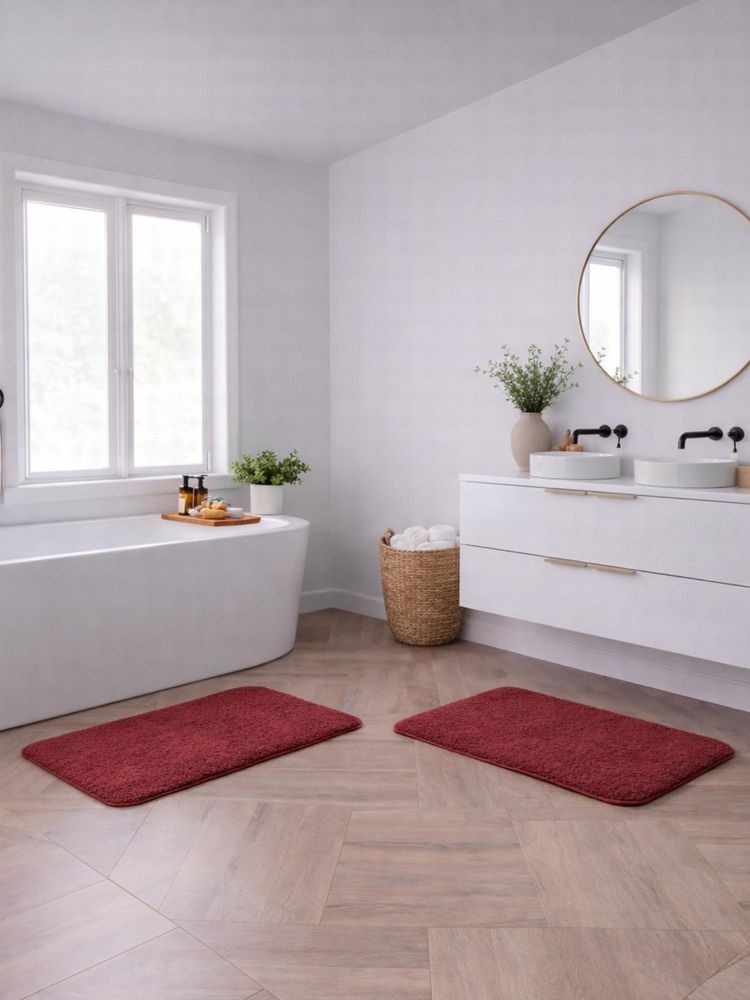 OBSESSIONS Absorbent and Quick-Dry Polyester Bath Mat - Burgundy (Pack of 2)-picture-32