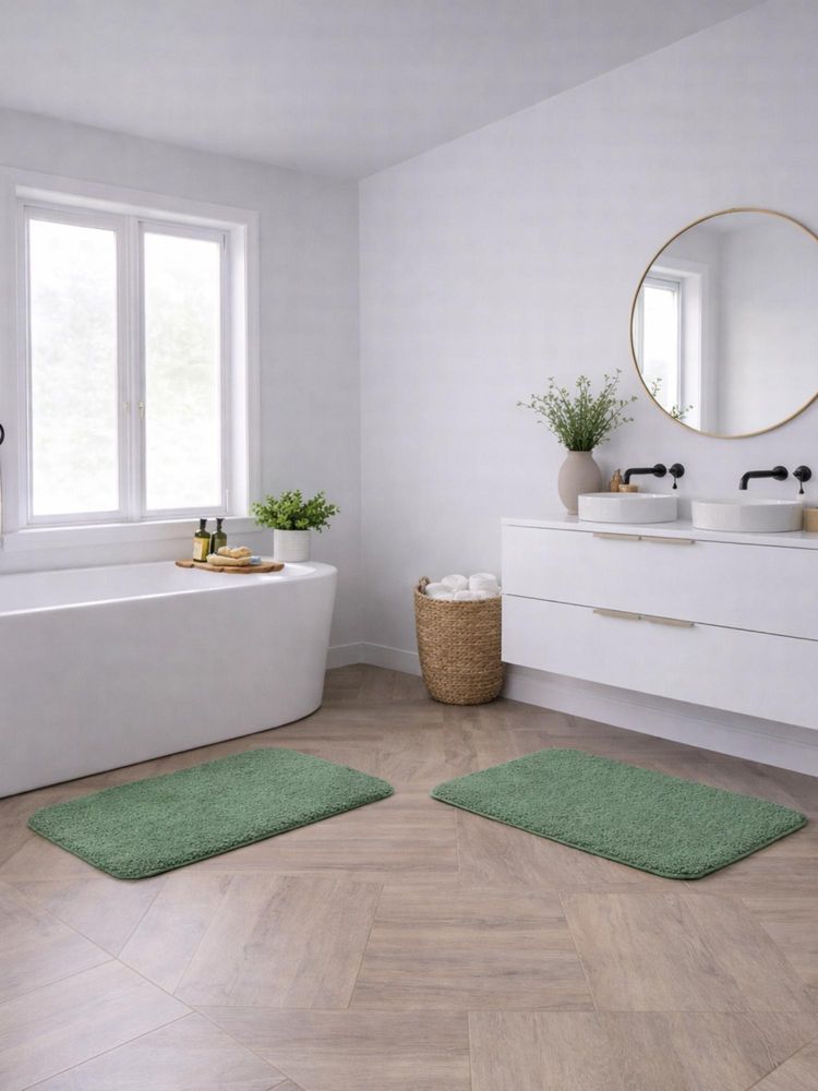 OBSESSIONS Absorbent and Quick-Dry Polyester Bath Mat - Green (Pack of 2)-image-48