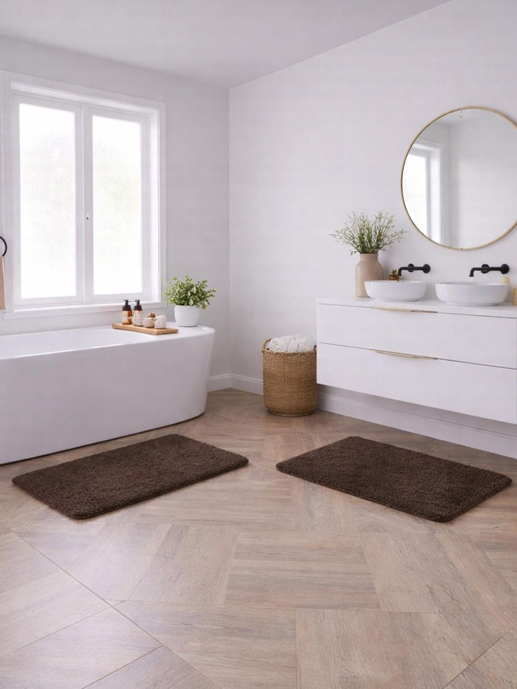 OBSESSIONS Absorbent and Quick-Dry Polyester Bath Mat - Chocolate (Pack of 2)-picture-27