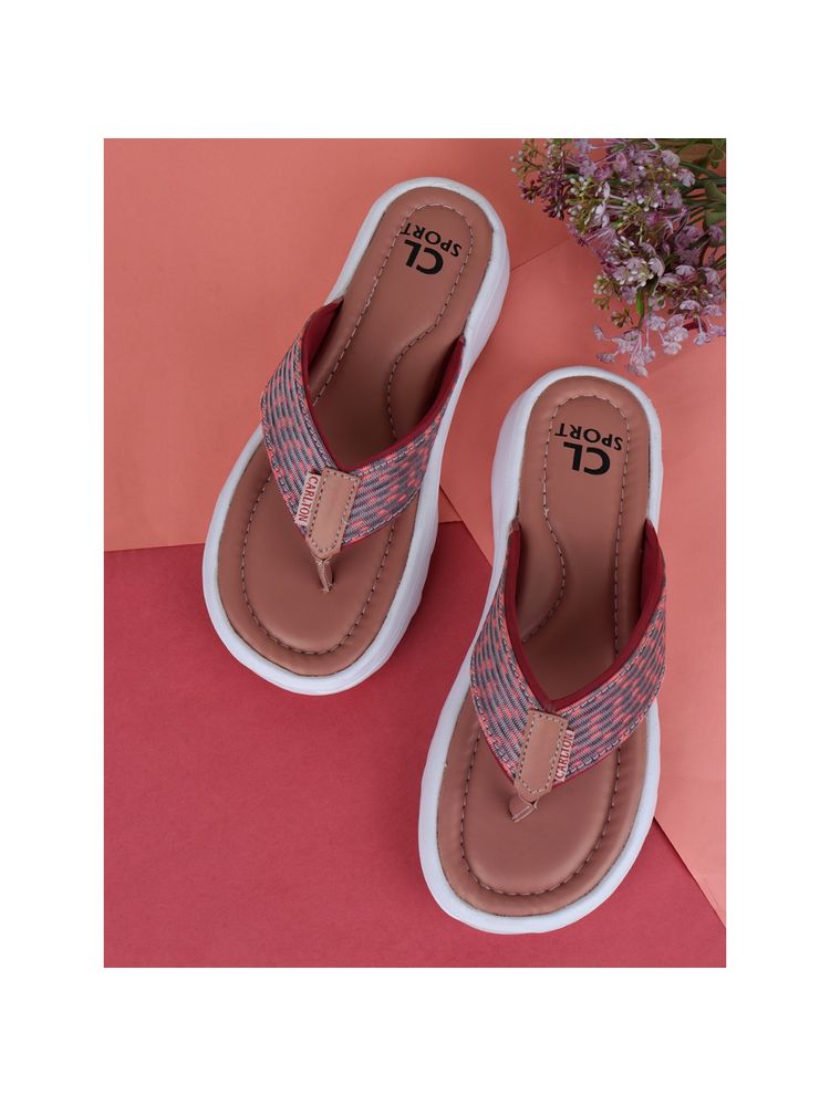 Carlton London Women Pink Textured Flipflops-image-45