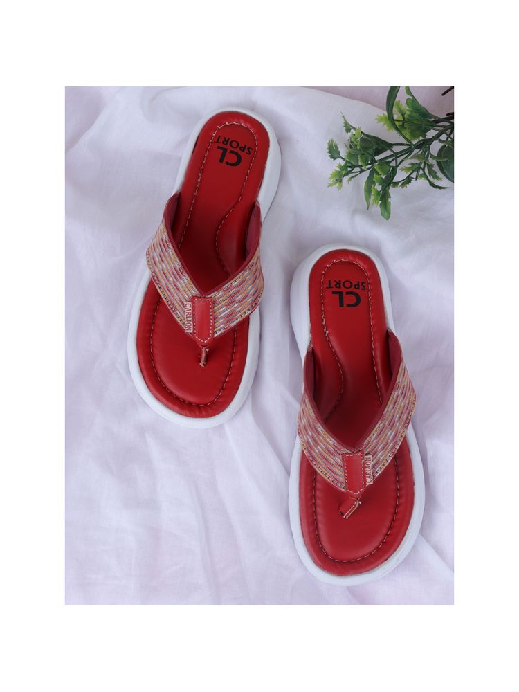 Carlton London Women Red Textured Flipflops-image-43