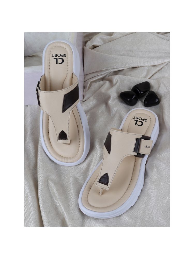 Carlton London Women Beige Solid Flipflops-picture-18