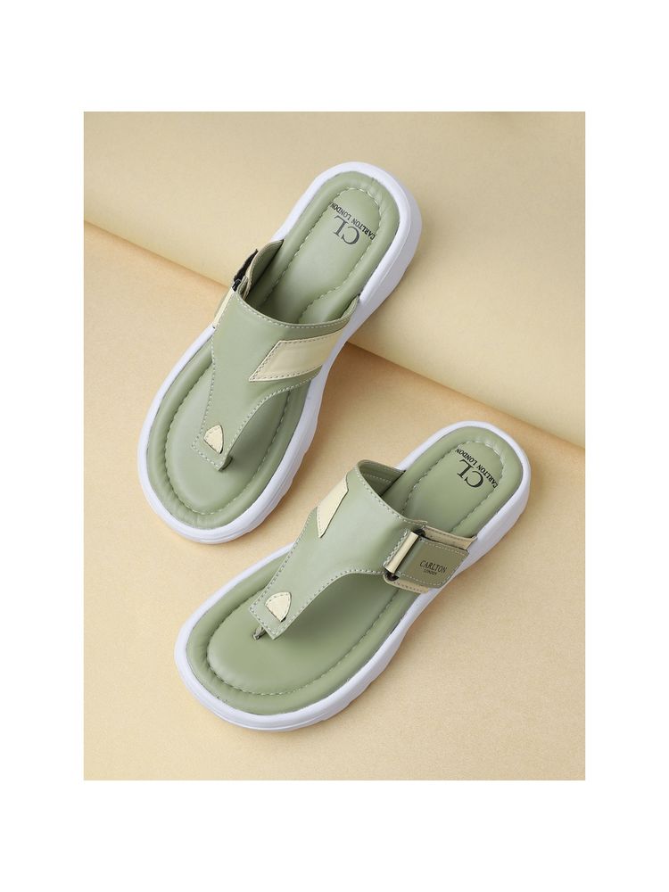 Carlton London Women Green Solid Flipflops