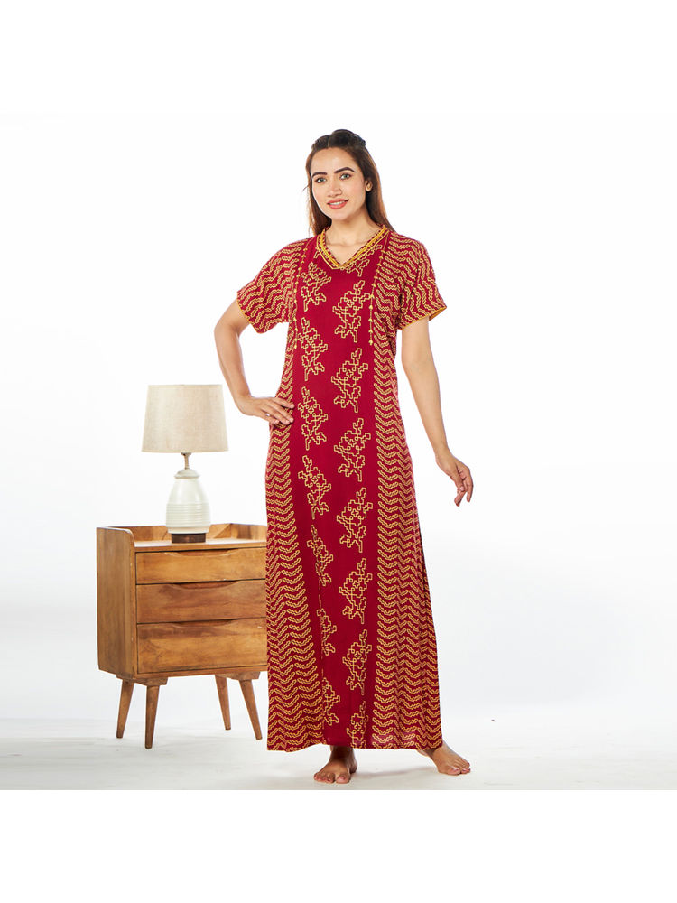 July Nightwear for Women Rayon Red Long Nighty - JJN355 - Maroon-picture-24
