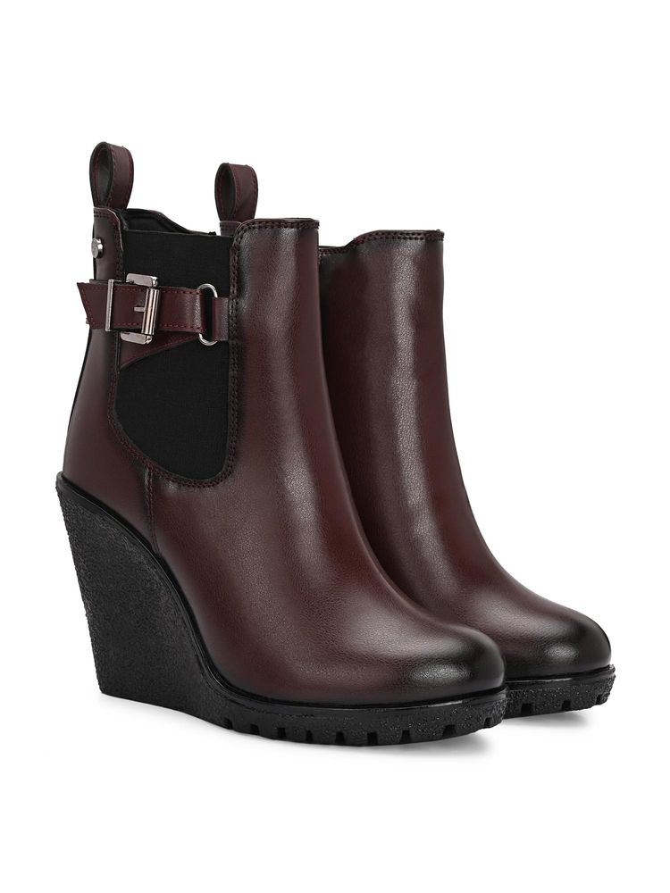 Delize Womens Maroon Wedge Chelsea Boots-picture-12