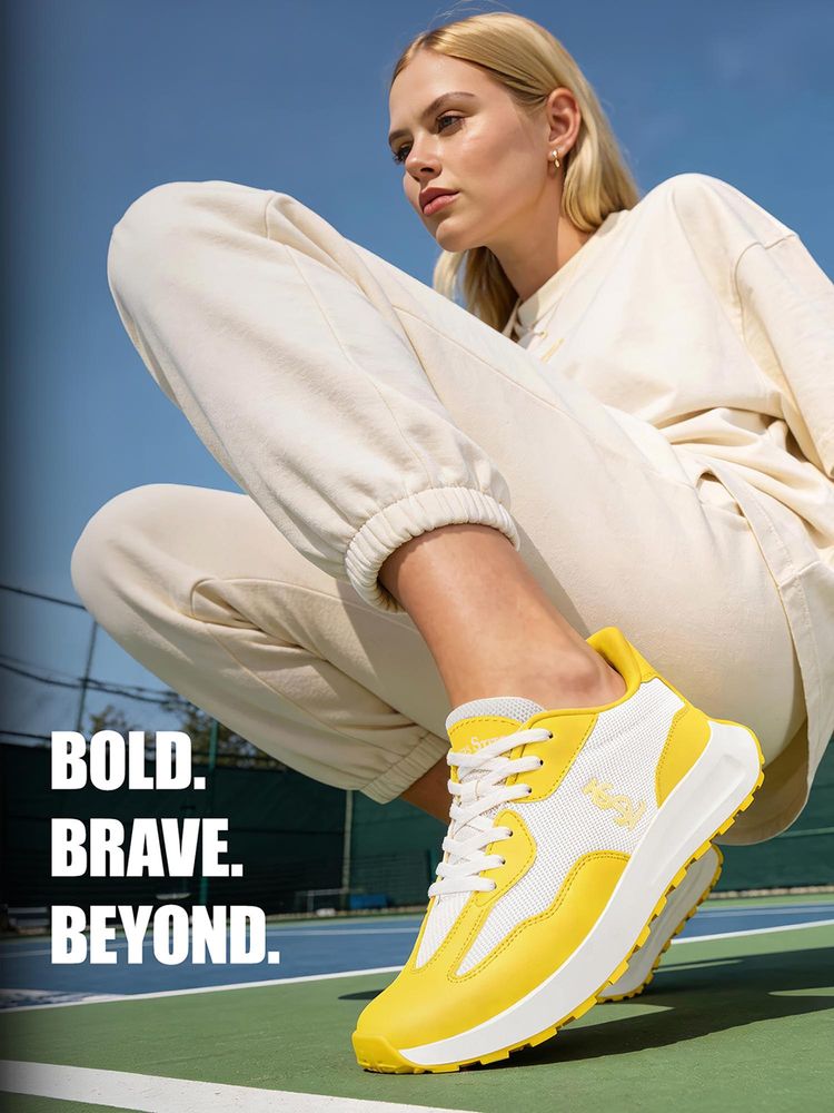 Louis Stitch Women Yellow Lace-Up Sneakers-picture-11