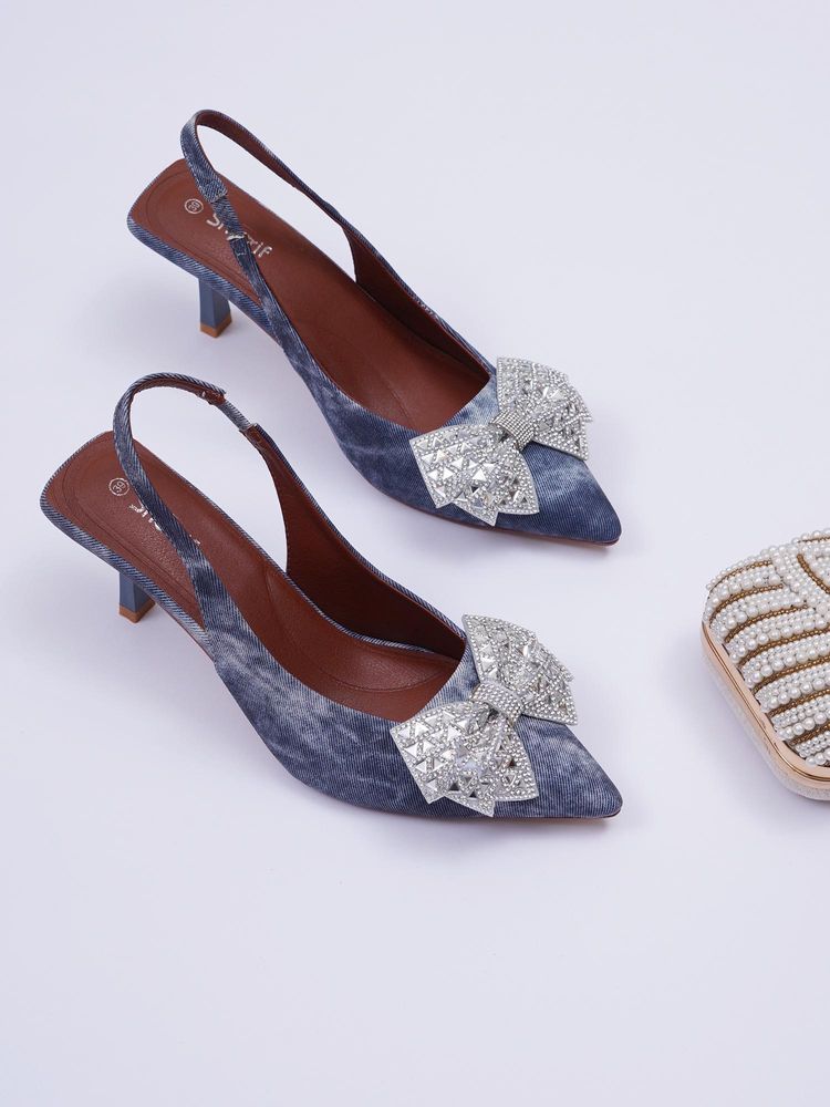 Sherrif Shoes Women Navy Blue Stiletto Heels-image-34