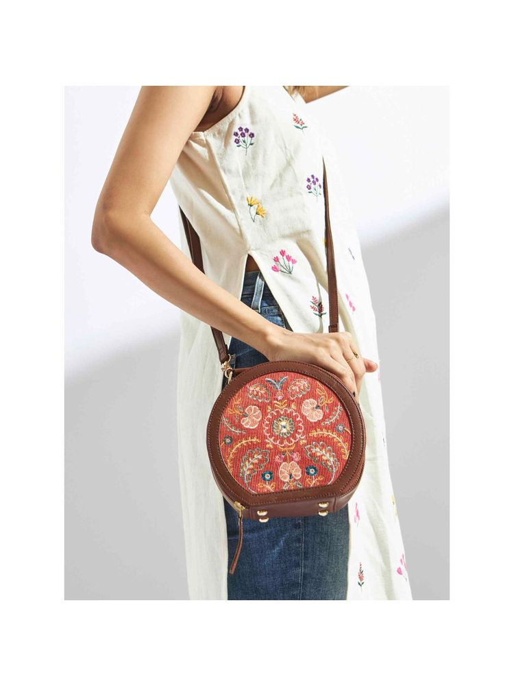 Chumbak Batik Bloom Embroidered Sling - Red-image-2
