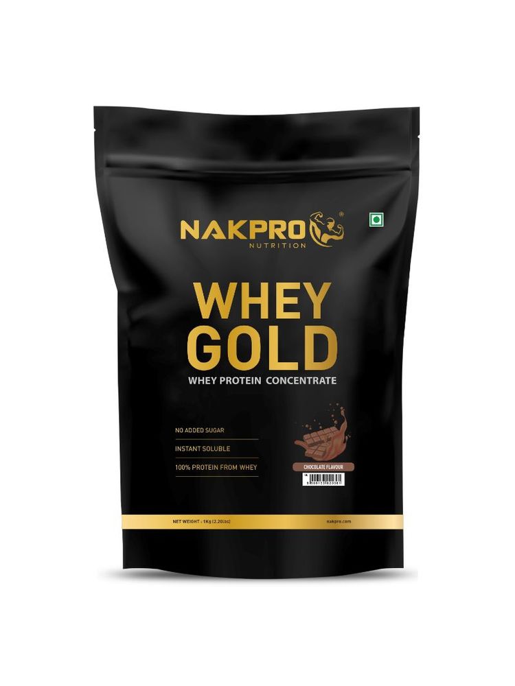 NAKPRO Gold 100% Whey Protein Concentrate Supplement Powder - Chocolate Flavour