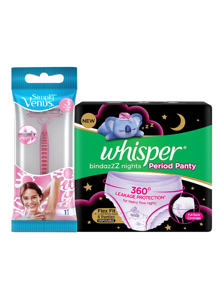 Whisper Nights Combo - Whisper Bindazzz Night Period Panty + Gillette Venus 3 Blades Razor