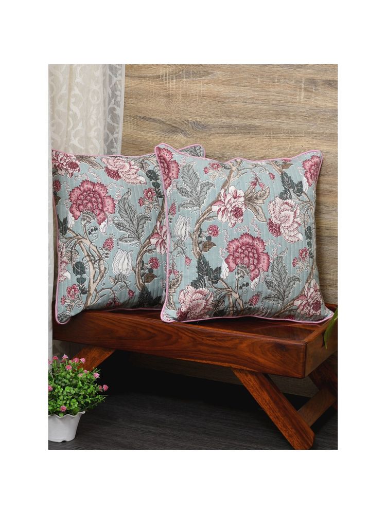 The Home Story Cushion Covers Set of 2 - 22 x 22 Inches - Pink Maroon Flowers-image-6