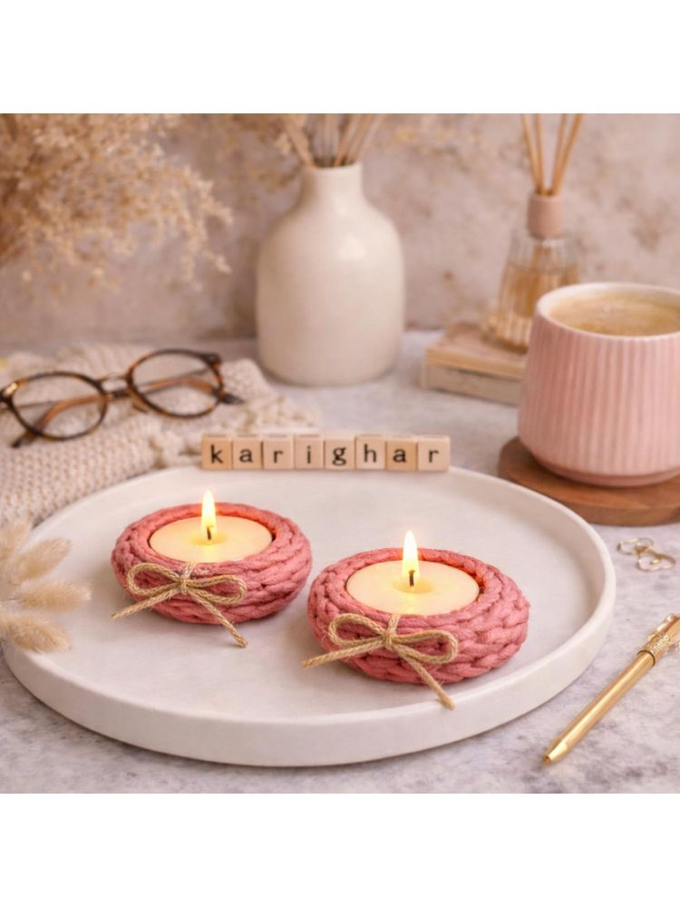 Karighar Cosy Knot Pink Tealights with Cover (Pack of 2)-picture-15