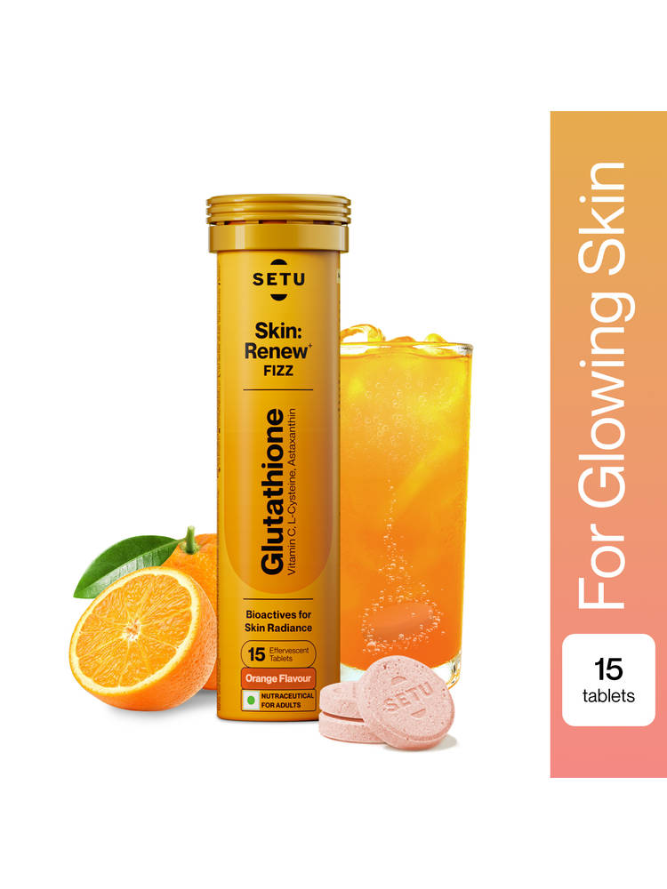 Setu Skin Renew L-Glutathione Tablets with Vitamin C for Clear & Glowing Skin - Orange (Pack of 1)