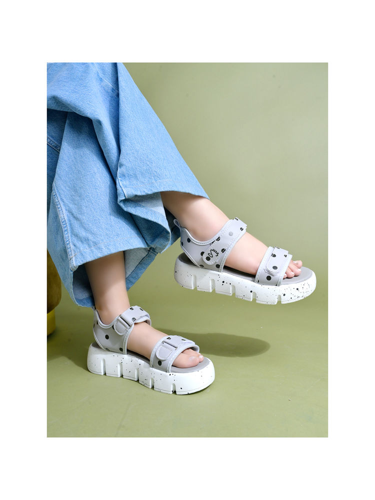 Shoetopia Polka Dots Smart Casual Grey Sandals For Women-image-44