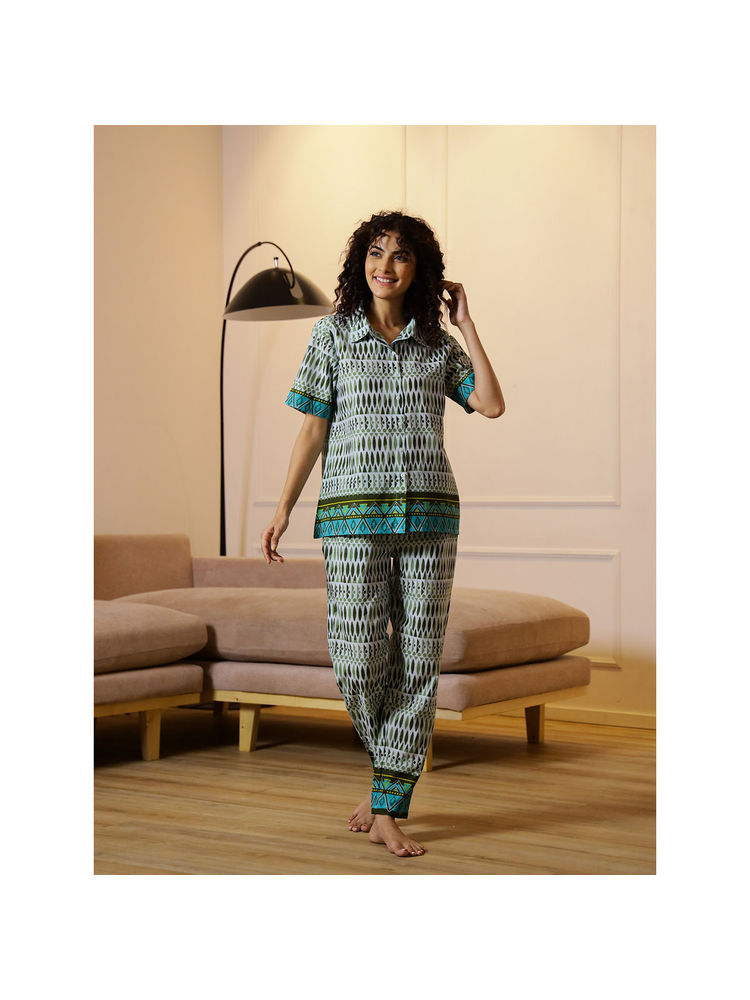 sanskrutihomes SAY Women Geometric Off White Round Neck Cotton Night Suit (Set of 2)-picture-23