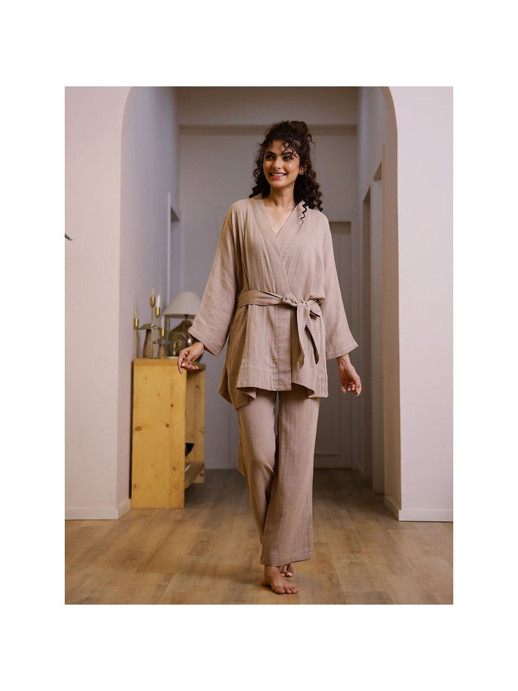 sanskrutihomes SAY Women Solid/Plain Brown Square Neck Cotton Night Suit (Set of 4)-picture-16