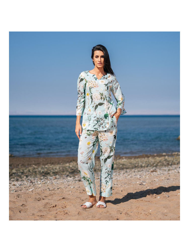 sanskrutihomes SAY Women Floral Blue Round Neck Cotton Night Suit (Set of 2)-picture-10