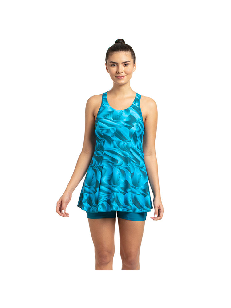 Speedo Women's Endurance10 Printed Swimdress With Boyleg - Nordic Teal & Powder Blue