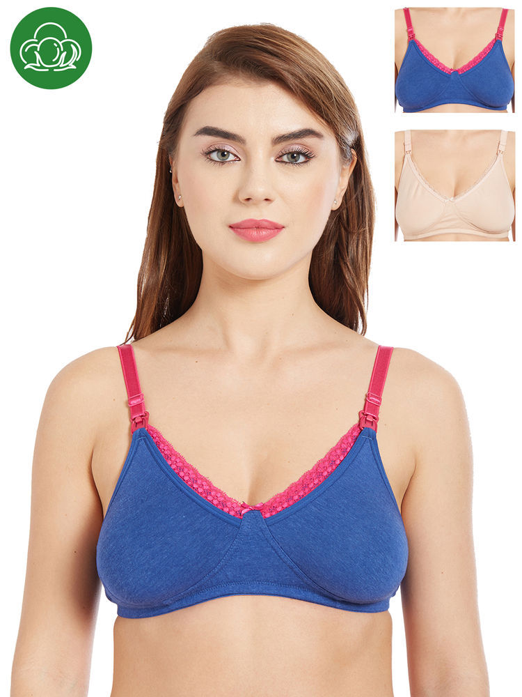 Inner Sense Organic Cotton Antimicrobial Laced Nursing Bra Pack of 3 - Multi-Color-picture-22
