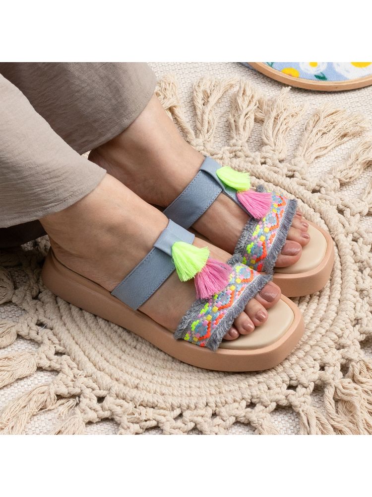 Coral Haze Blue Fern Platform Sandals for Women-image-5