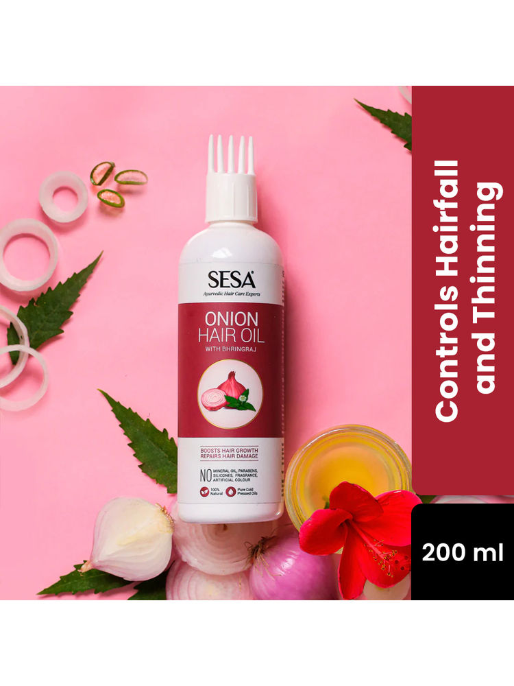 SESA Onion Hair Oil With Bhringraj & Herbal Extracts Comb Applicator Paraben Free - 200ml-image-43