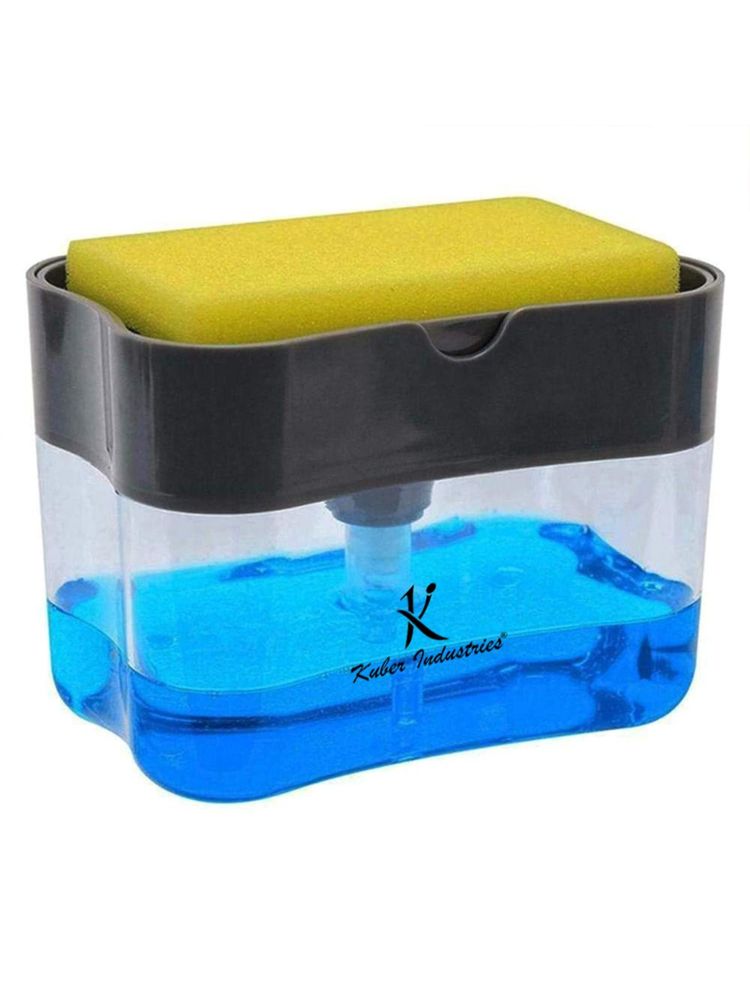 Kuber Industries Rectangle Liquid Soap Dispenser for Kitchen with Pump and Sponge Holder Grey-picture-11