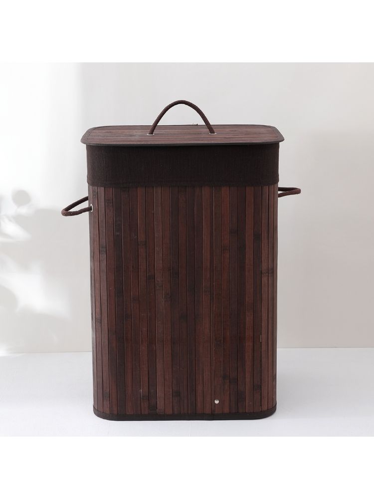 Kuber Industries Bamboo Basket With Lid Foldable Laundry Basket For ClothesDark Brown-picture-12
