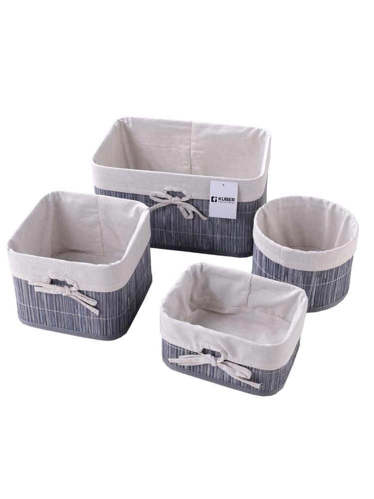 Kuber Industries Pack of 4 Bamboo Storage Basket With LinerCapacity 12.9L, 6L, 3L, 3.3LGREY-picture-26