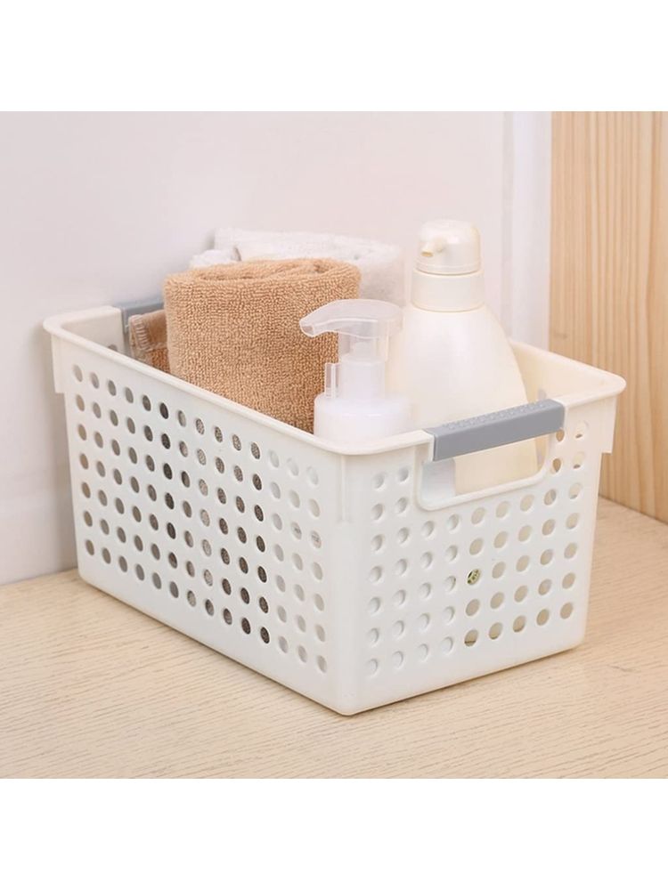 Kuber Industries Small Hollow Storage Basket With Handle For Wardrobe (White)-image-3