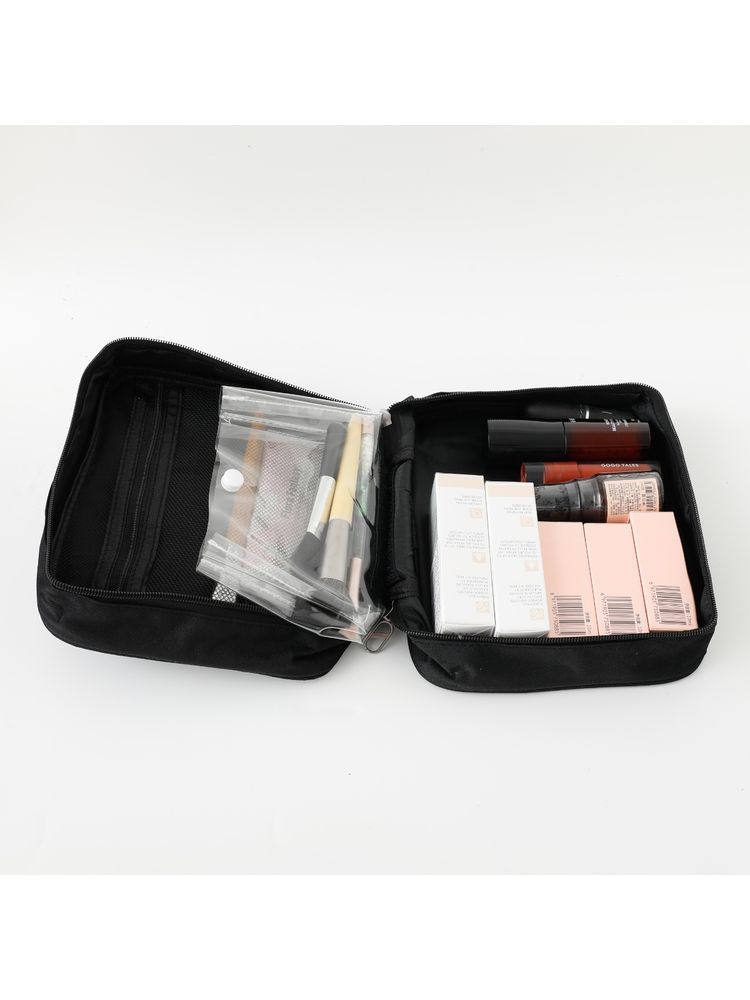 Kuber Industries Cosmetic Storage Case For Women Two Compartment Zipper Closure (Black)-picture-12