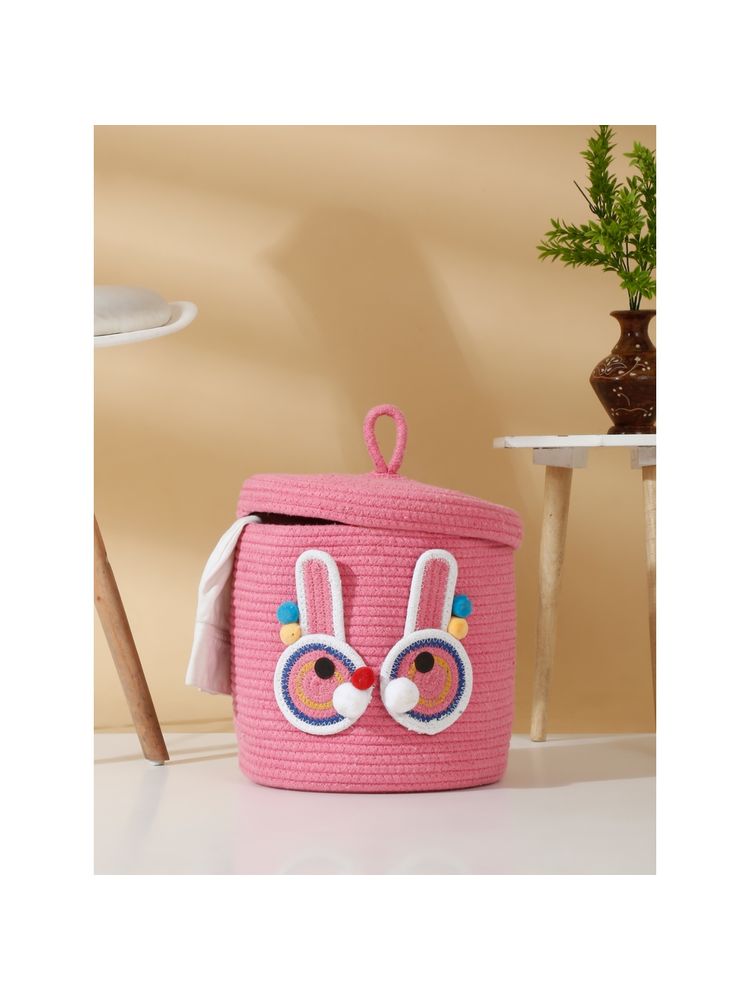 HOSTA HOMES Pure Cotton Cartoon Face Hand Woven Laundry Hamper with Cover-picture-15